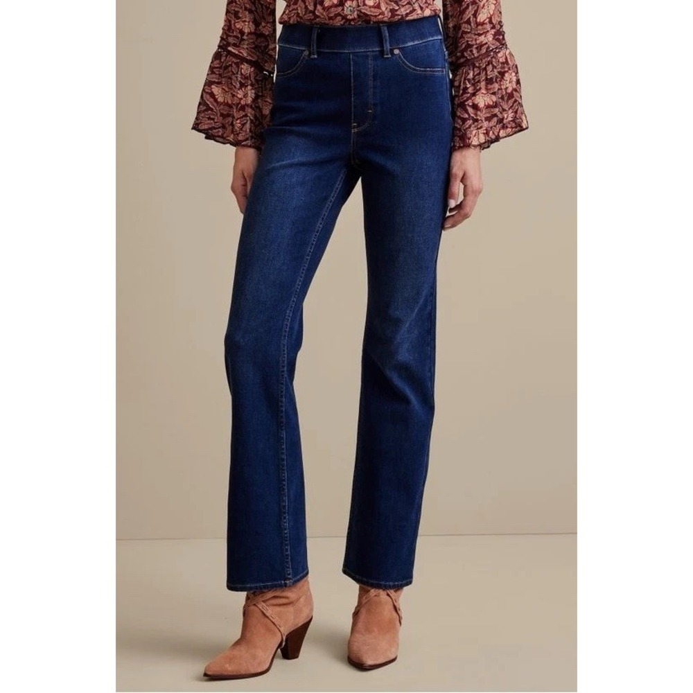 Soft Surroundings Ultimate Denim Pull On Stretch Bootcut Dark Wash Jeans Large